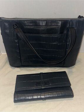 Hammitt Addie Medium Dark Gray Rivers Croco Handbag With Matching Wallet